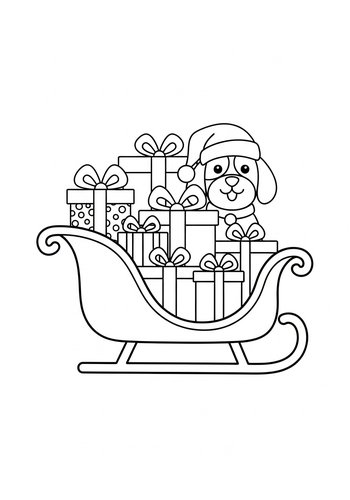Christmas Puppy Sleigh Coloring Page