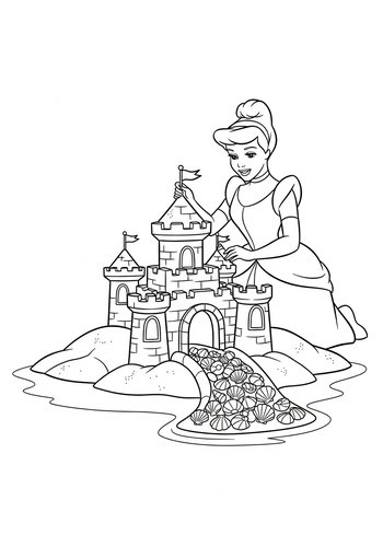 Coloring Page: Cinderella's Seaside Creation: Coloring Page Fun