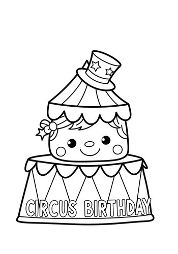 Circus Birthday Cake Coloring Page For Kids