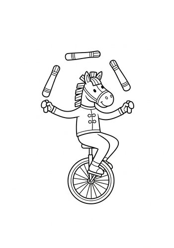 Coloring Page: Circus Horse Coloring Page: Unicycle Juggler Fun