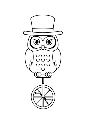 Circus Owl On Unicycle Coloring Page