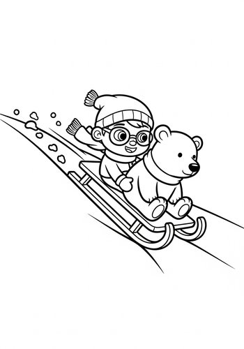 Coloring Page: Coco Sledding Down A Snowy Hill With A Polar Bear Coloring Page