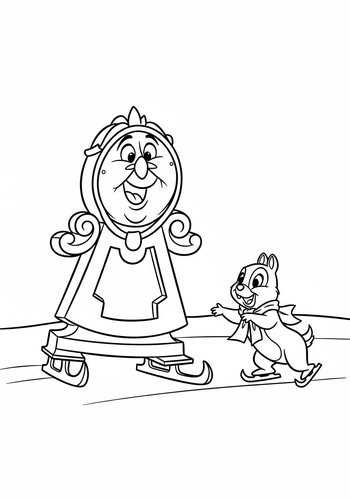 Cogsworth Ice Skating Fun: A Coloring Page With Chip