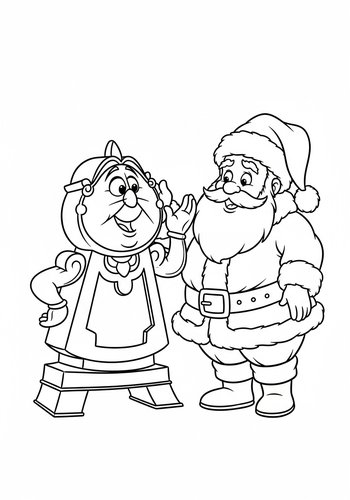 Coloring Page: Cogsworth Visiting Santa Claus At The North Pole - Coloring Page Fun