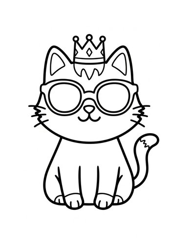 Cool Cat Coloring Page: Crowned And Stylish