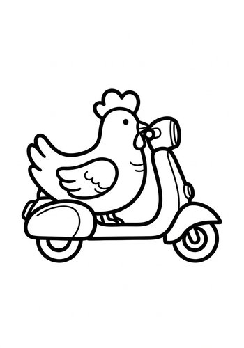 Cool Chicken On Scooter Coloring Page