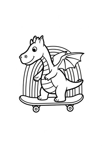 Cool Dragon On Skateboard Coloring Page
