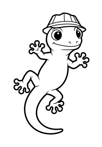 Cool Gecko With Hat Coloring Page