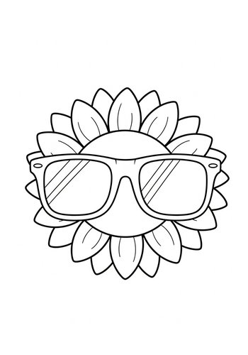 Cool Sunflower With Shades Coloring Page