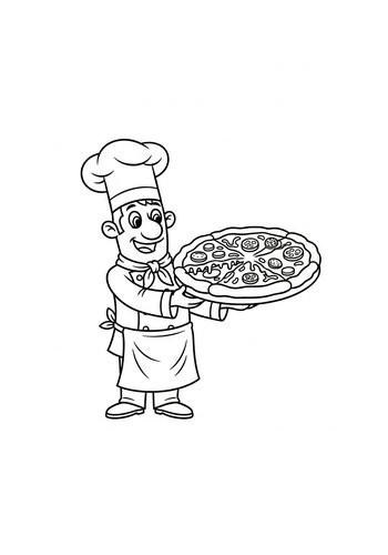 Copper Dressed As A Chef Making A Giant Pizza With Silly Toppings Coloring Page
