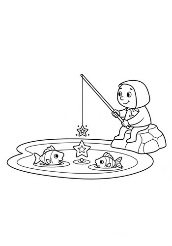 Copper Fishing For Star-shaped Fish In A Glowing Pond Coloring Page