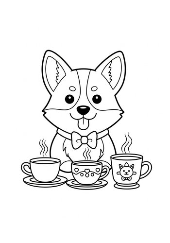 Corgi Tea Party Coloring Page
