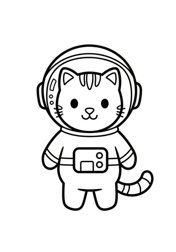 Cosmic Cat Astronaut Coloring Page