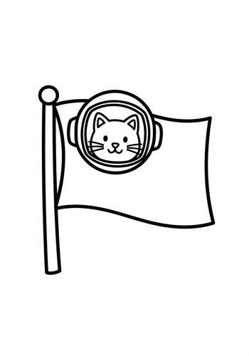 Coloring Page: Cosmic Cat Flag Coloring Page