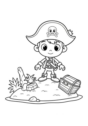 Coloring Page: Cosmo Searching For Buried Treasure On A Pirate Island - Coloring Page