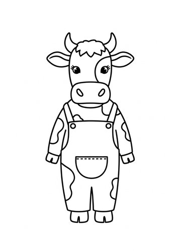 Cow In Overalls Coloring Page