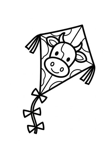 Cow Kite Coloring Page: Airborne Fun