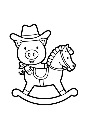Cowboy Pig On Rocking Horse Coloring Page