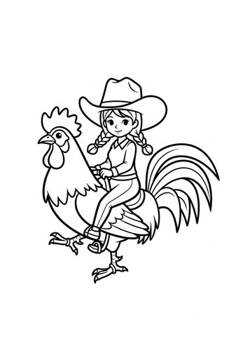 Cowgirl On A Rooster Coloring Page