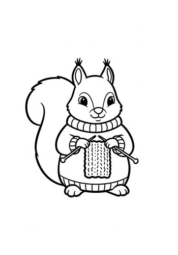 Cozy Knitting Squirrel Coloring Page