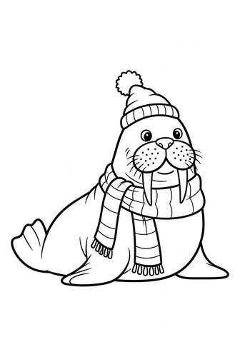 Cozy Winter Walrus Coloring Page