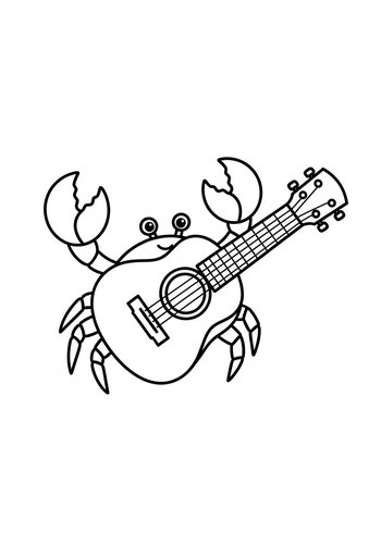 Coloring Page: Crab Playing Ukulele Coloring Page