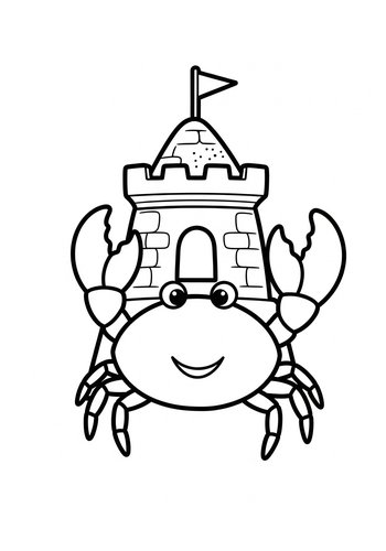 Crab With Sandcastle Coloring Page