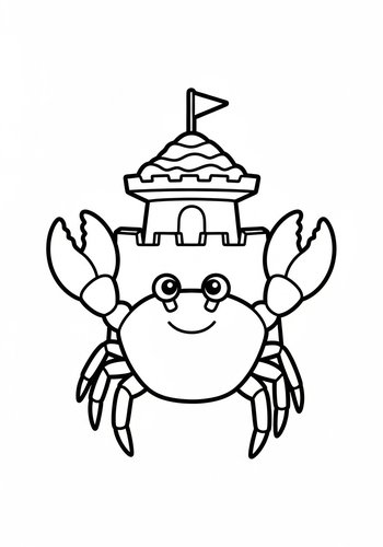 Crab With Sandcastle Coloring Page