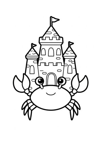 Crab With Sandcastle Coloring Page