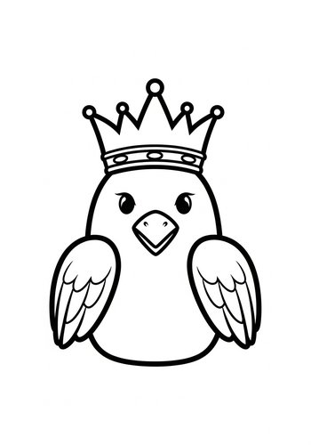 Coloring Page: Crowned Bird Coloring Page: Royal Fun