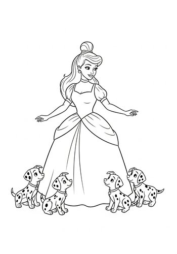 Cruella With Dalmatian Puppies Coloring Page Fun