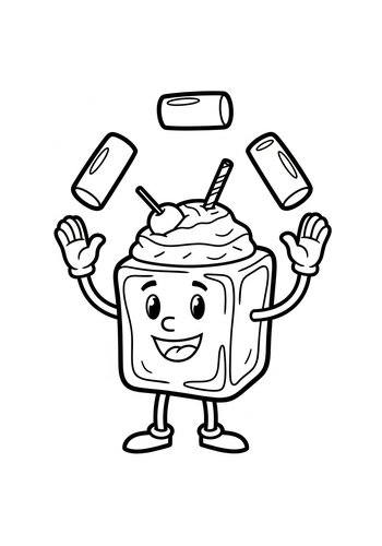 Cube Cake Juggling Coloring Page