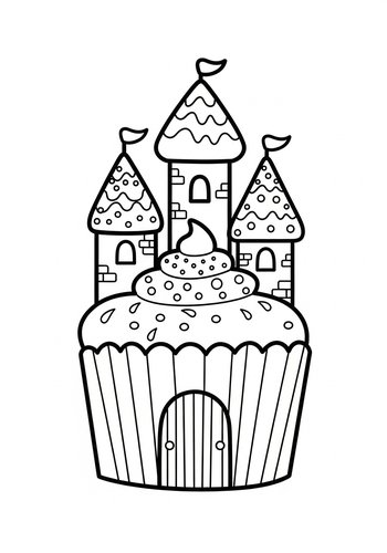 Cupcake Castle Coloring Page: Sweet Treat Fantasy