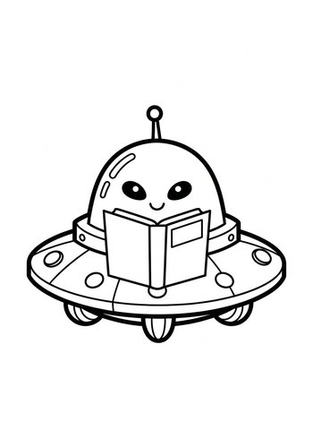 Cute Alien Reading Coloring Page