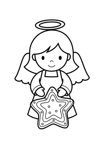 Cute Angel With Star - Coloring Page Fun