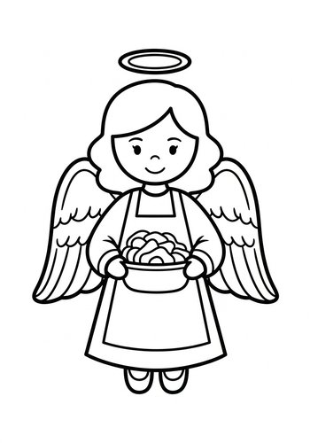 Cute Angel With Treats Coloring Page