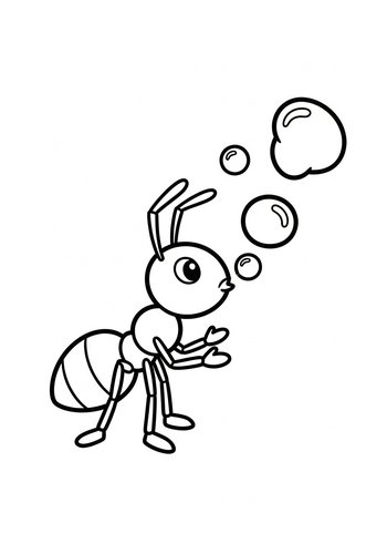 Cute Ant Blowing Bubbles - Coloring Page