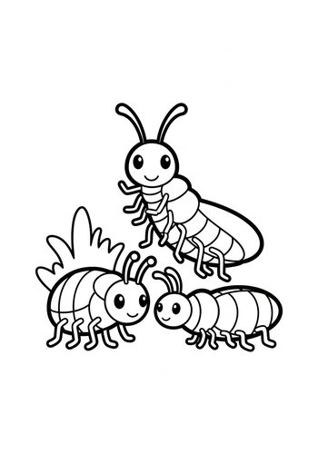 Cute Ants Coloring Page For Kids