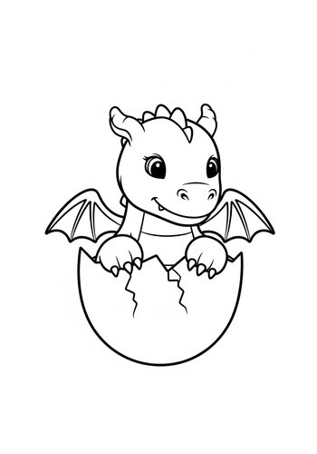 Cute Baby Dragon Hatching Coloring Page