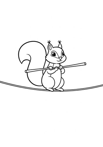 Cute Balancing Squirrel Coloring Page