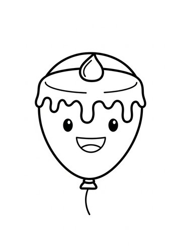 Cute Balloon Cake Coloring Page For Kids