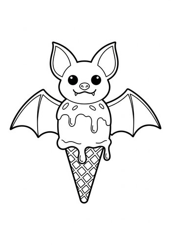 Cute Bat Ice Cream Coloring Page