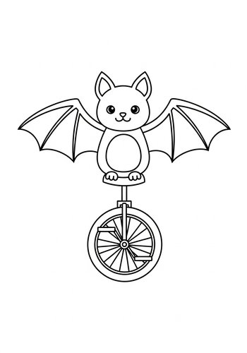 Cute Bat On Unicycle Coloring Page