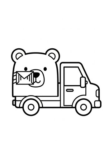 Cute Bear Delivery Truck Coloring Page