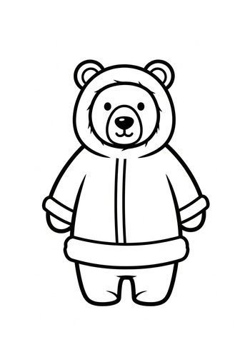 Cute Bear In Winter Coat Coloring Page
