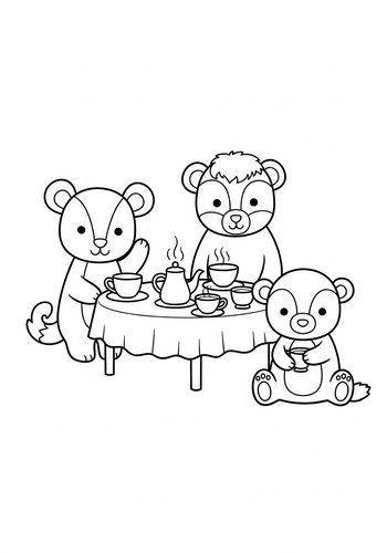 Cute Bear Tea Party Coloring Page