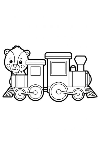 Cute Bear Train Coloring Page