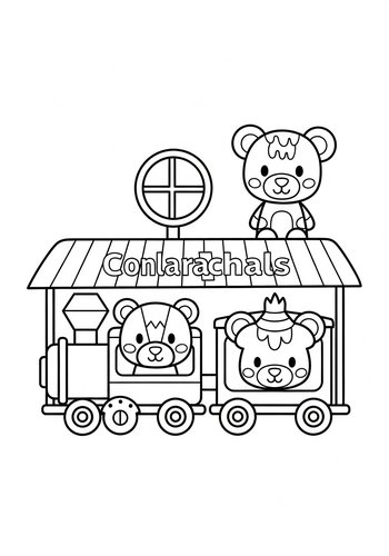 Cute Bear Train Coloring Page
