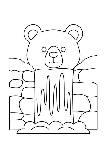 Cute Bear Waterfall Coloring Page For Kids