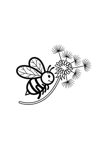 Cute Bee And Dandelion Coloring Page